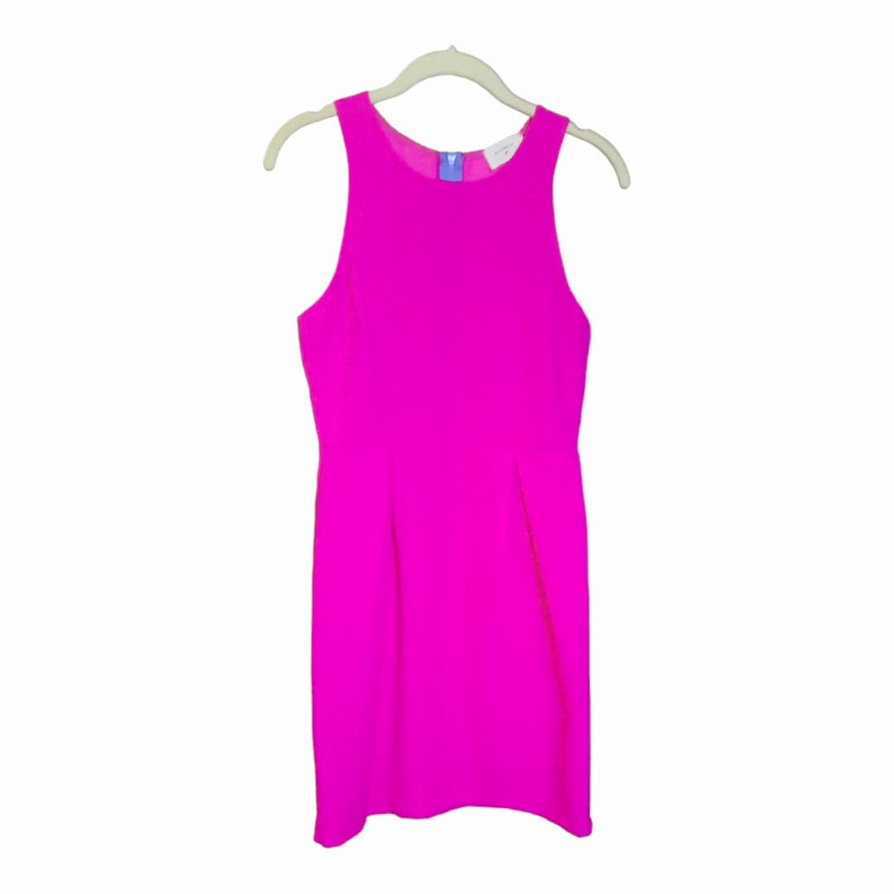 Everly Womens Hot Barbiecore Pink A-Line Dress Exposed Blue Back Zip Size Small